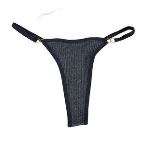 Womens Ribbed Thong Panties Size S Gray & Black